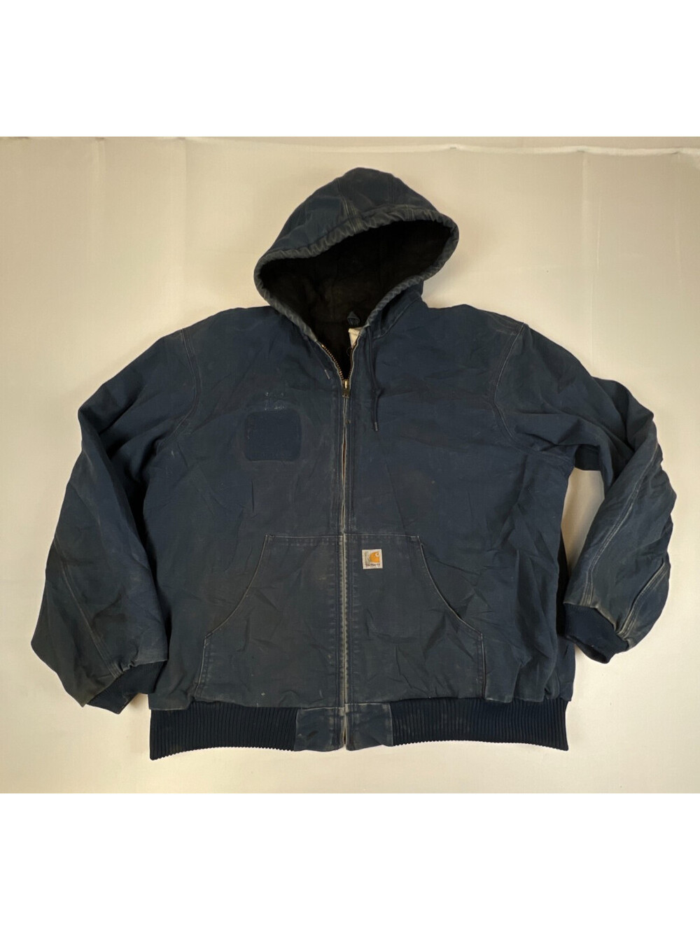 Vintage Carhartt J140 NVY Men's Quilted Flannel Lined Hooded Jacket 2XL